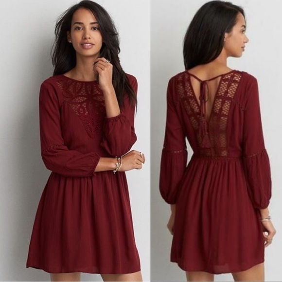 American Eagle Outfitters Dresses & Skirts - American Eagle AE Midi A Line Long Sleeve Tassel Cut Out Dress